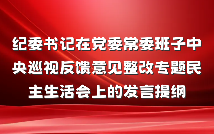 纪委书记在党委常委班子中央巡视反馈意见整改专题民主生活会上的发言提纲