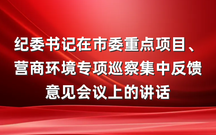 纪委书记在市委重点项目、营商环境专项巡察集中反馈意见会议上的讲话