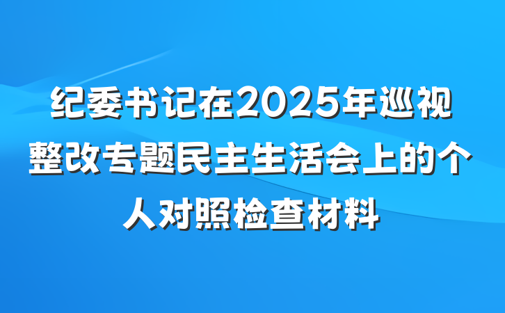 纪委书记在2025年巡视整改专题民主生活会上的个人对照检查材料