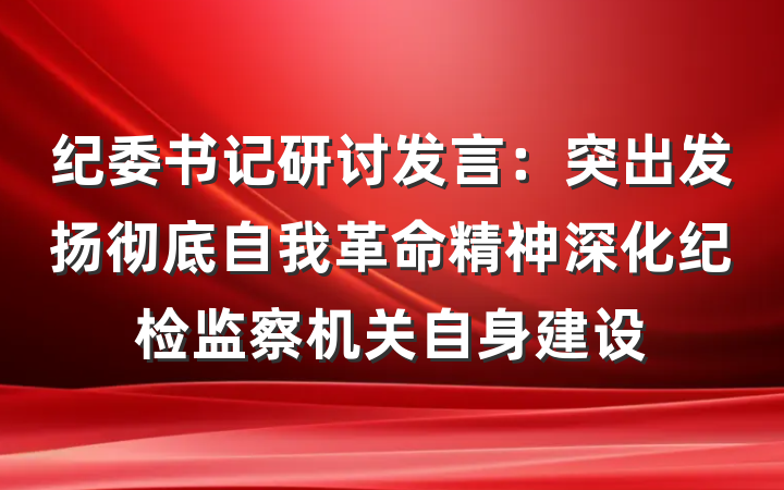 纪委书记研讨发言：突出发扬彻底自我革命精神深化纪检监察机关自身建设