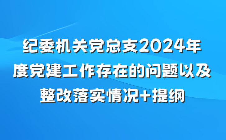 纪委机关党总支2024年度党建工作存在的问题以及整改落实情况 提纲