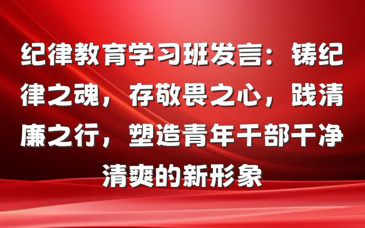 纪律教育学习班发言：铸纪律之魂，存敬畏之心，践清廉之行，塑造青年干部干净清爽的新形象