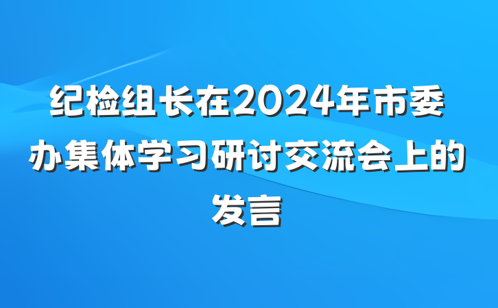 纪检组长在2024年市委办集体学习研讨交流会上的发言