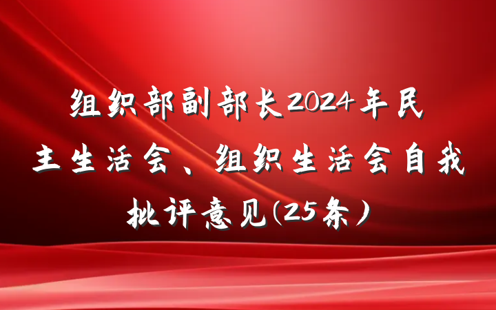 组织部副部长2024年民主生活会、组织生活会自我批评意见(25条)