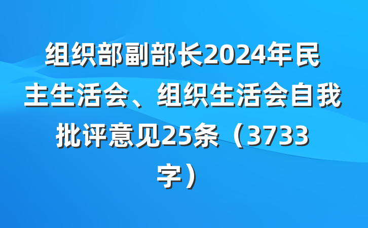 组织部副部长2024年民主生活会、组织生活会自我批评意见25条（3733字）