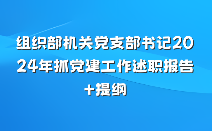 组织部机关党支部书记2024年抓党建工作述职报告 提纲