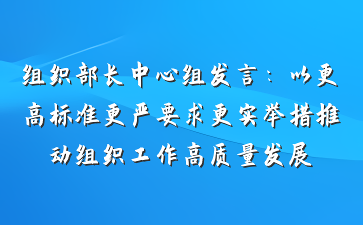 组织部长中心组发言：以更高标准更严要求更实举措推动组织工作高质量发展