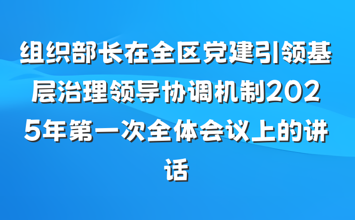 组织部长在全区党建引领基层治理领导协调机制2025年第一次全体会议上的讲话