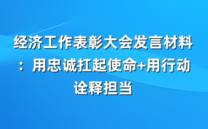 经济工作表彰大会发言材料：用忠诚扛起使命 用行动诠释担当