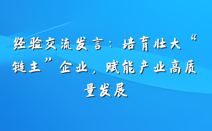 经验交流发言：培育壮大“链主”企业，赋能产业高质量发展