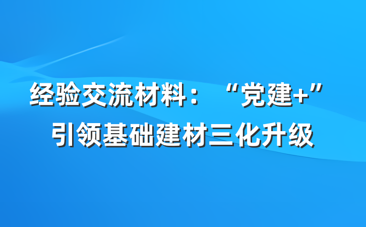 经验交流材料：“党建+”引领基础建材三化升级