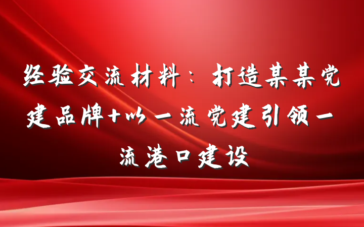经验交流材料：打造某某党建品牌 以一流党建引领一流港口建设