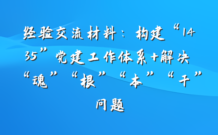 经验交流材料：构建“1435”党建工作体系 解决“魂”“根”“本”“干”问题