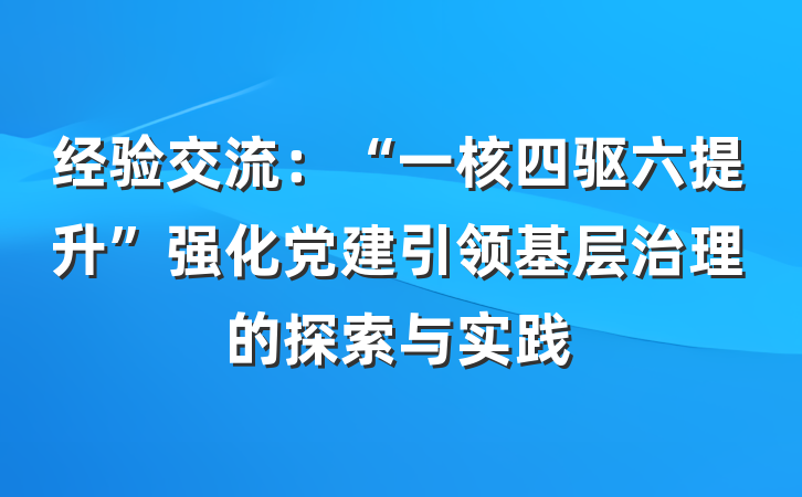 经验交流：“一核四驱六提升”强化党建引领基层治理的探索与实践