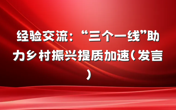 经验交流：“三个一线”助力乡村振兴提质加速（发言）