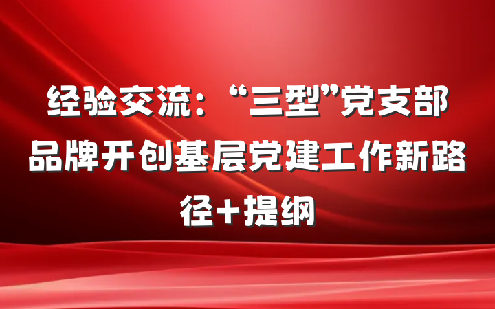 经验交流：“三型”党支部品牌开创基层党建工作新路径 提纲
