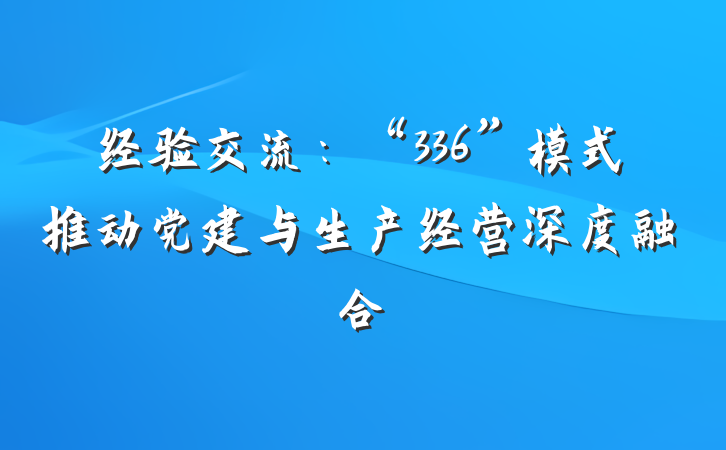 经验交流：“336”模式推动党建与生产经营深度融合