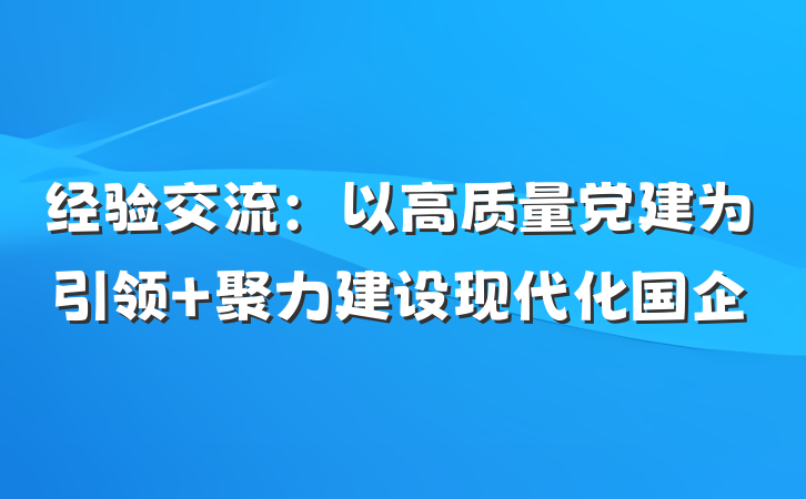 经验交流：以高质量党建为引领 聚力建设现代化国企