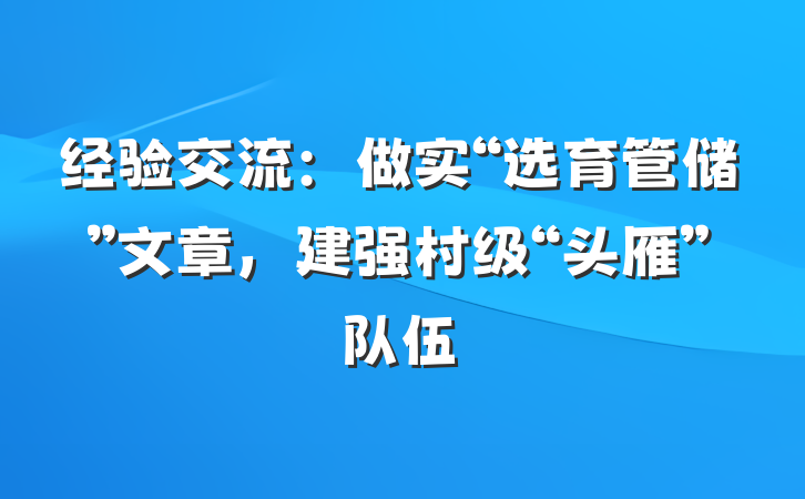 经验交流：做实“选育管储”文章，建强村级“头雁”队伍