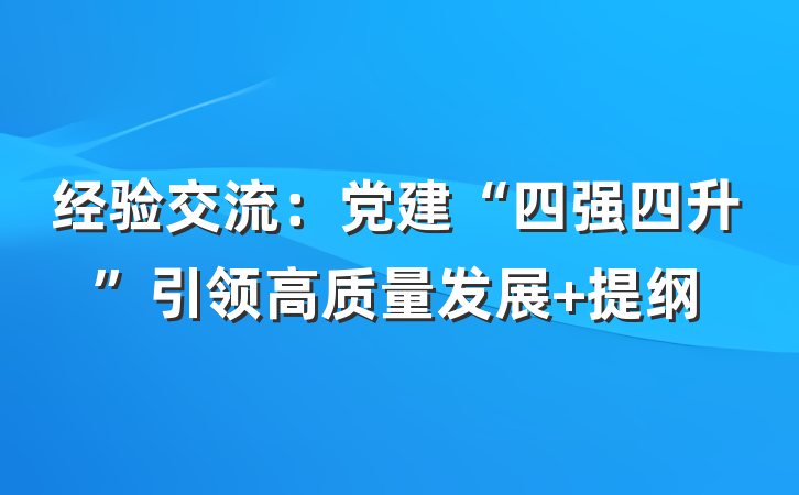 经验交流：党建“四强四升”引领高质量发展 提纲