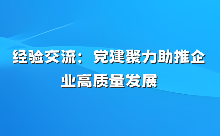 经验交流：党建聚力助推企业高质量发展