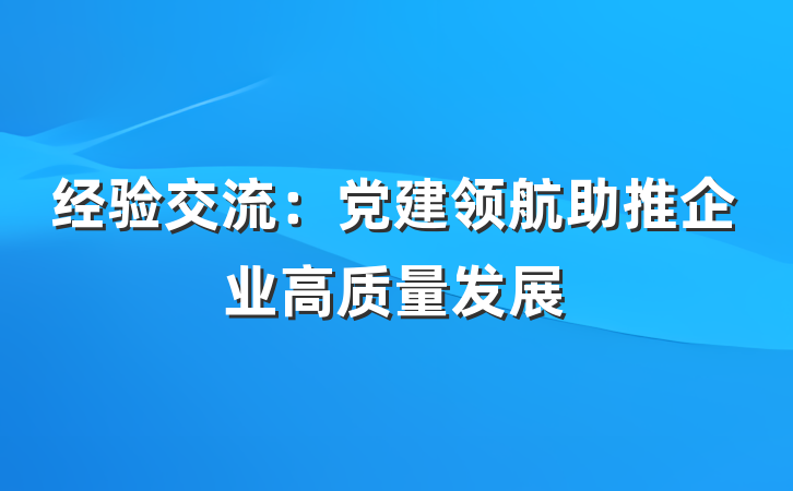 经验交流：党建领航助推企业高质量发展