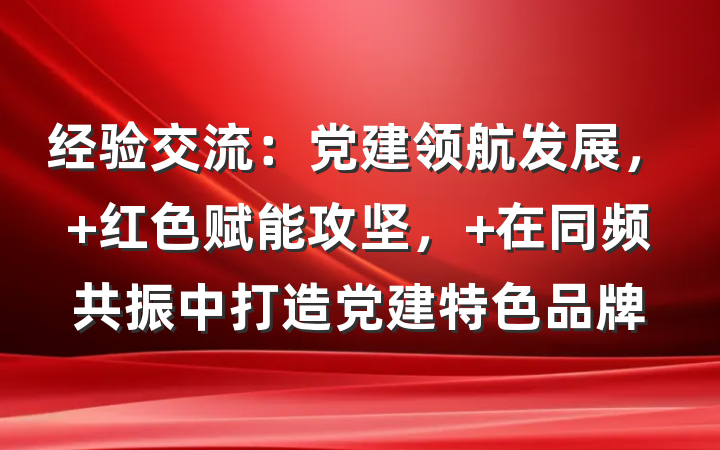 经验交流：党建领航发展， 红色赋能攻坚， 在同频共振中打造党建特色品牌