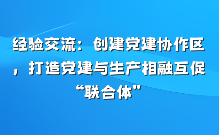 经验交流：创建党建协作区，打造党建与生产相融互促“联合体”