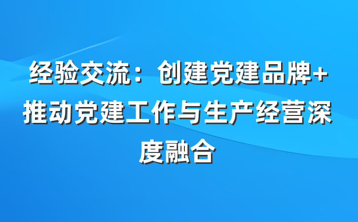 经验交流：创建党建品牌 推动党建工作与生产经营深度融合