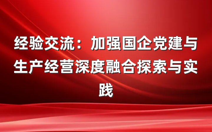 经验交流：加强国企党建与生产经营深度融合探索与实践