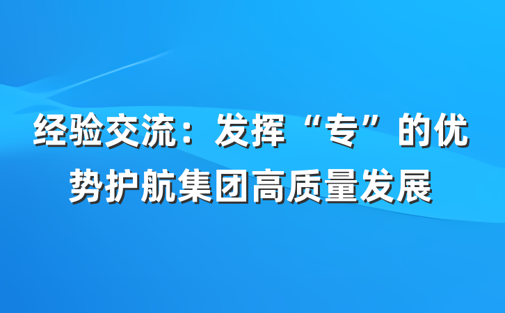 经验交流：发挥“专”的优势护航集团高质量发展