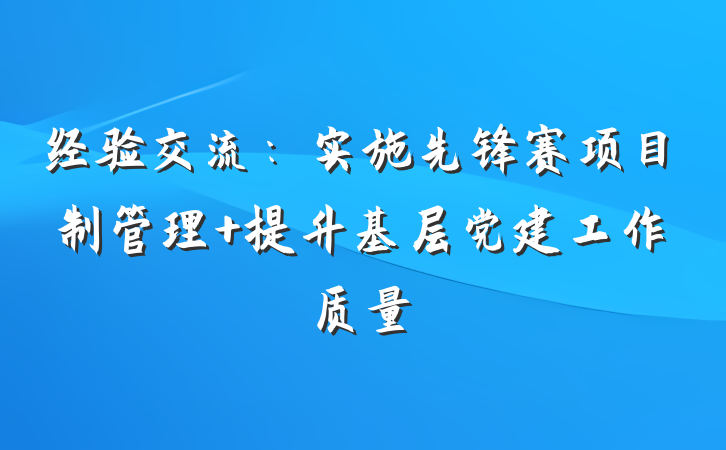 经验交流：实施先锋赛项目制管理 提升基层党建工作质量