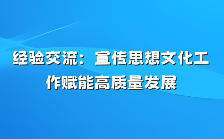经验交流：宣传思想文化工作赋能高质量发展
