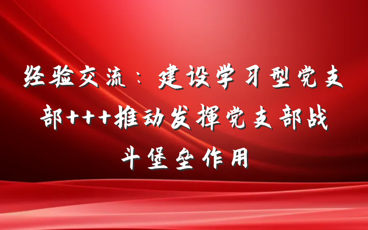 经验交流：建设学习型党支部   推动发挥党支部战斗堡垒作用