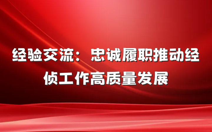 经验交流：忠诚履职推动经侦工作高质量发展