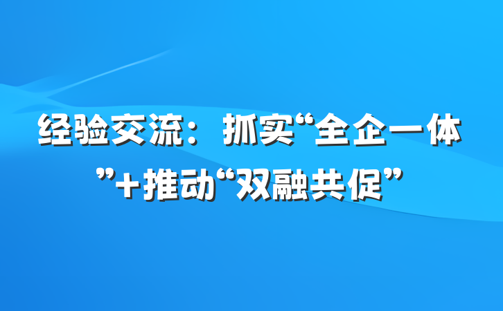 经验交流：抓实“全企一体” 推动“双融共促”