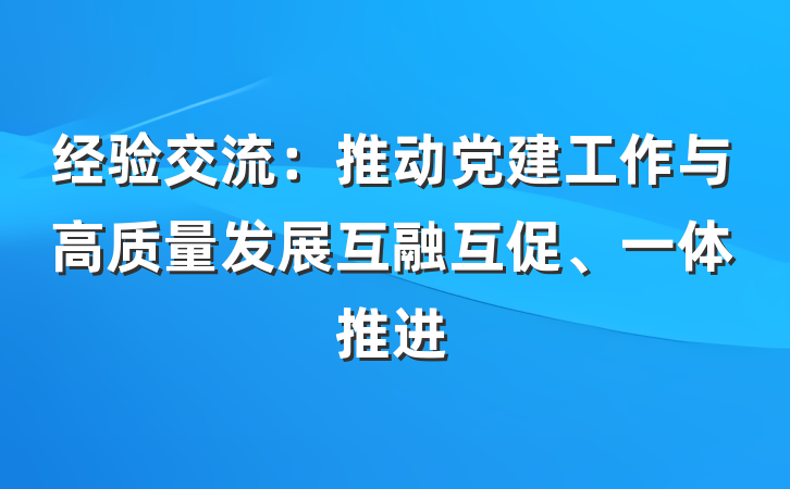 经验交流：推动党建工作与高质量发展互融互促、一体推进