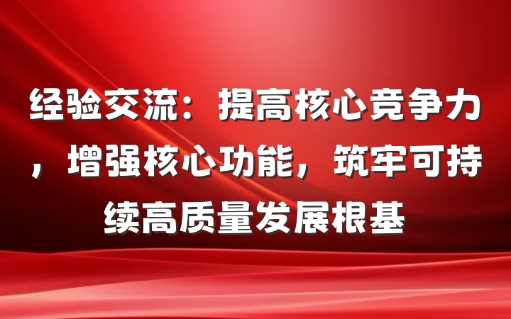 经验交流：提高核心竞争力，增强核心功能，筑牢可持续高质量发展根基
