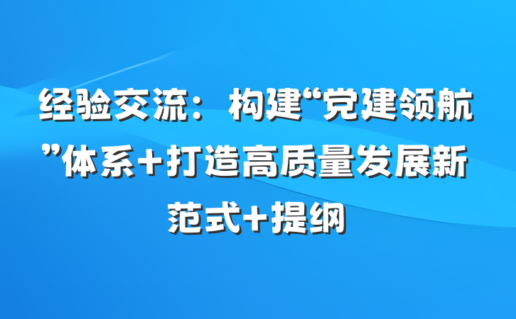 经验交流：构建“党建领航”体系 打造高质量发展新范式 提纲