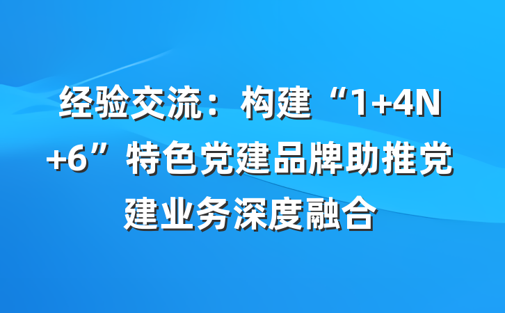 经验交流：构建“1 4N 6”特色党建品牌助推党建业务深度融合