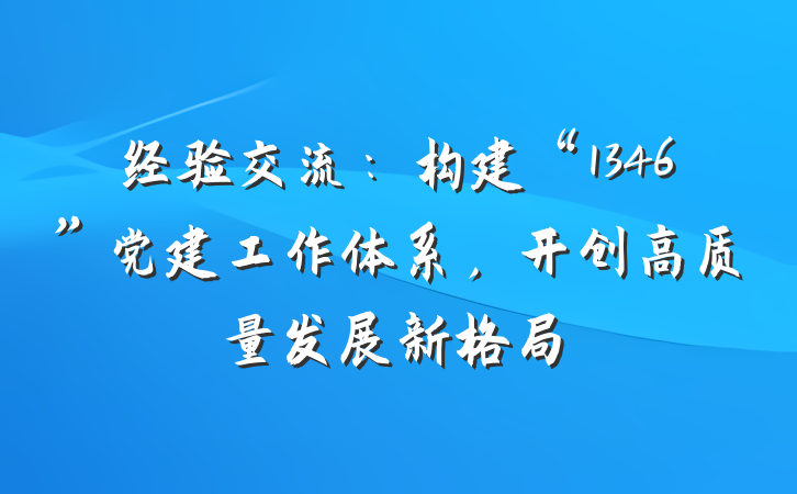 经验交流：构建“1346”党建工作体系，开创高质量发展新格局