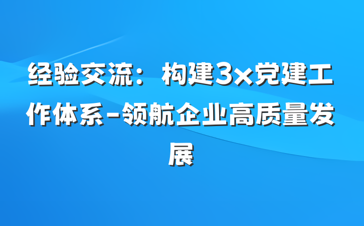 经验交流：构建3x党建工作体系-领航企业高质量发展