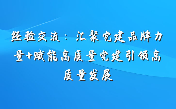 经验交流：汇聚党建品牌力量 赋能高质量党建引领高质量发展
