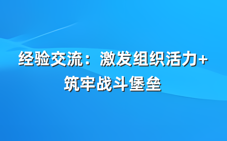 经验交流：激发组织活力 筑牢战斗堡垒