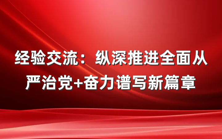 经验交流：纵深推进全面从严治党 奋力谱写新篇章