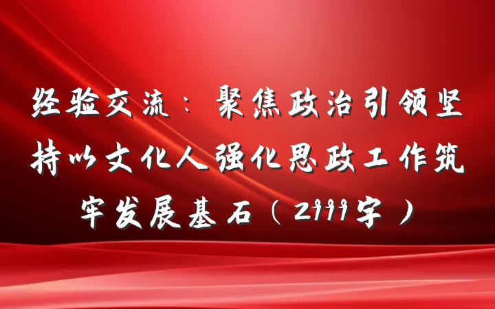经验交流：聚焦政治引领坚持以文化人强化思政工作筑牢发展基石（2999字）