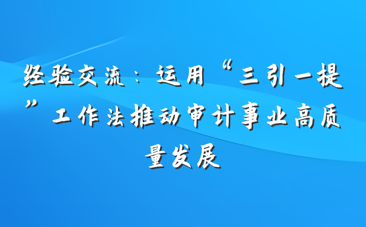 经验交流：运用“三引一提”工作法推动审计事业高质量发展