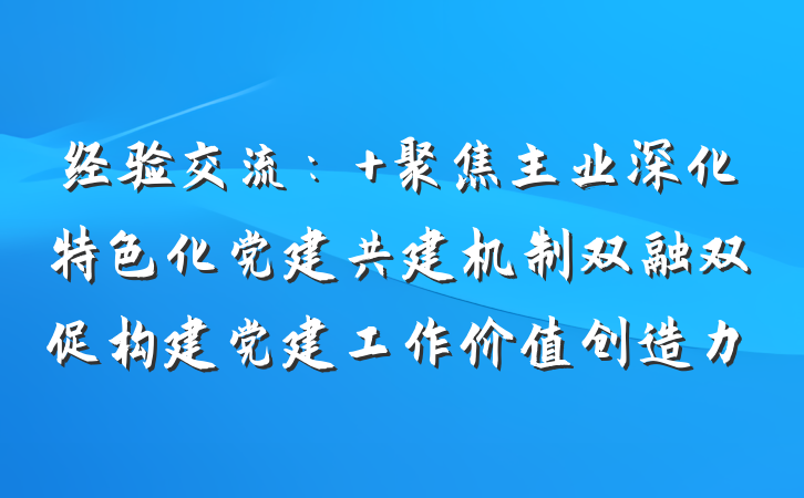 经验交流： 聚焦主业深化特色化党建共建机制双融双促构建党建工作价值创造力