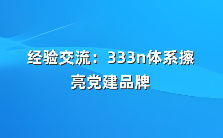 经验交流：333n体系擦亮党建品牌