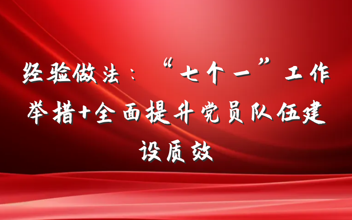 经验做法：“七个一”工作举措 全面提升党员队伍建设质效